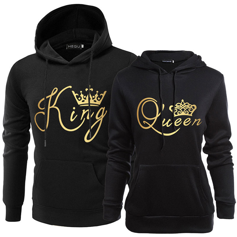 KING QUEEN Hooded Couple Print Sweatshirt