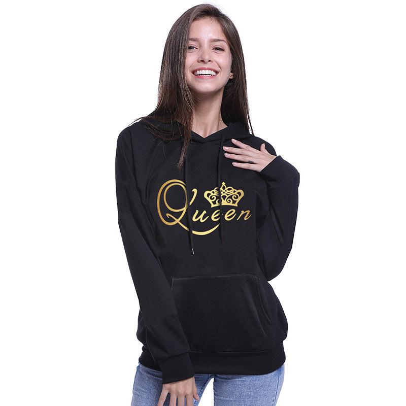 KING QUEEN Hooded Couple Print Sweatshirt