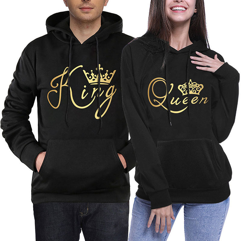 KING QUEEN Hooded Couple Print Sweatshirt